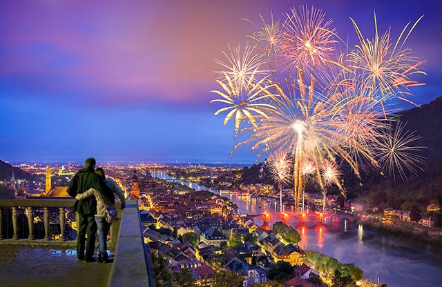 Silvester Feuerwerk über Heidelberg