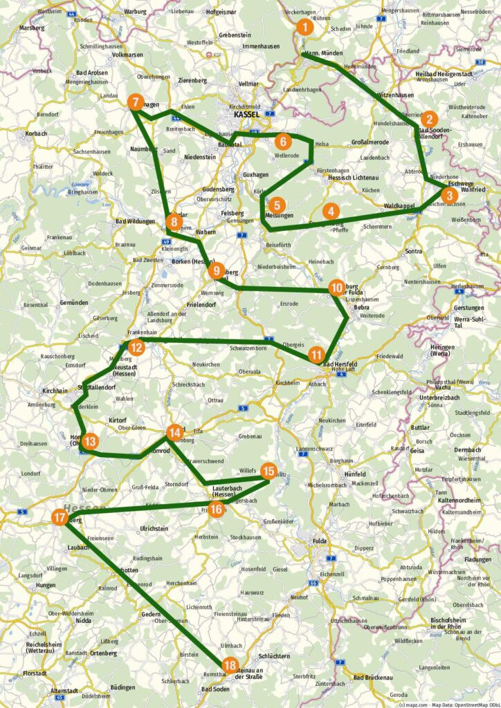 
deutsche Fachwerkstrasse Weserbergland über Nordhessen zum Vogelsberg