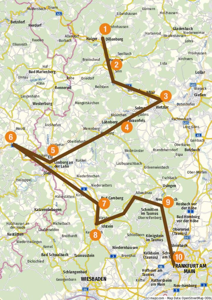 Deutsche Fachwerkstrasse vom Westerwald über Lahntal und Taunus zum Main