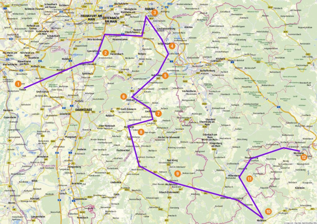 Vom Rhein zum Main und Odenwald Karte