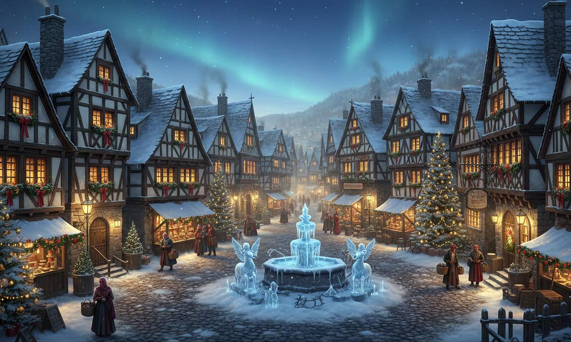 Mittelalterliche Stadt zur Weihnachtszeit